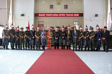 Wali Kota Pematangsiantar Wesly Silalahi SH MKn bersama Forkopimda menghadiri Rapat Paripurna Peringatan Hari Jadi ke-155 Kota Pematangsiantar, di Gedung Harungguan DPRD Pematangsiantar