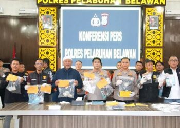 Kapolres Pelabuhan Belawan AKBP Rosef Efendi saat paparan pengungkapan kasus. (Foto Ist)