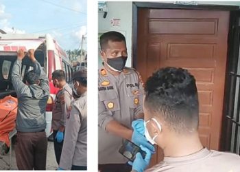 Jenajah korban saat dievakuasi dan Kapolsek Siantar Martoba AKP Martua Manik SH. MH pimpin cek TKP