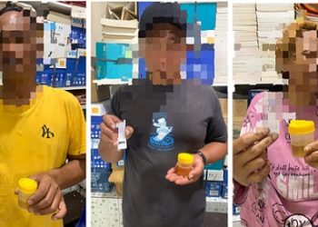 Kedua pria dan 1 wanita menunjukkan hasil urine masing masing positif (+) pengguna narkotika jenis sabu