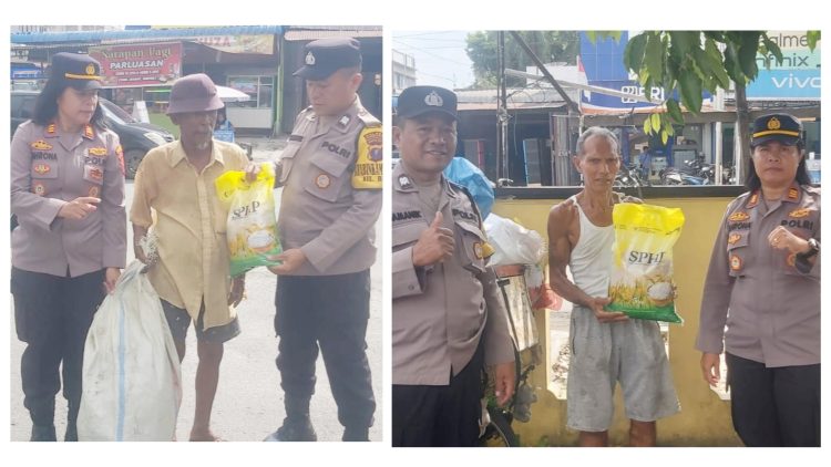 Kapolseķ Siantar Utara AKP Jahrona Sinaga SH Berikan Bansos kepada Warga Membutuhkan di Jalan Patuan Nagari