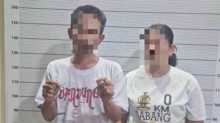 Sepasang kekasih pengedar jenis sabu di kawasan Jalan Melati Simpang Pemda, Kecamatan Medan Sunggal yang ditangkap polisi. (Foto Ist)