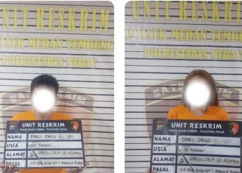 Pasangan suami istri yang terlibat penjualan narkotika jenis sabu dan ekstasi yang ditangkap Polsek Medan Tembung. (Foto Ist)