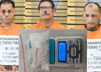 Ketiga terduga pengedar sabu dan barang bukti