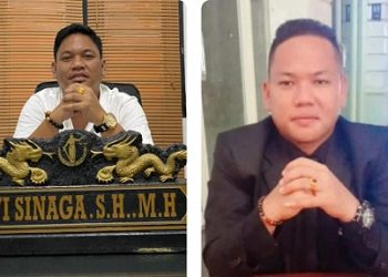 Dwi Ngai Sinaga SH MH didampingi Benri Pakpahan SH dari Law Office Dwi Ngai Sinaga, SH, MH & Associates. (Foto Ist(