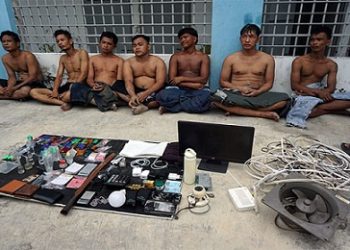 Tujuh terduga pelaku narkoba yang ditangkap operasi POMAL Kodaeral I Belawan. (Foto Ist)