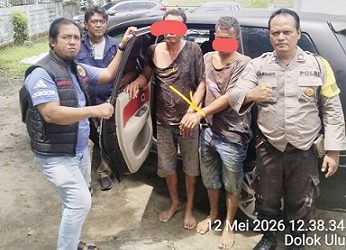 Kedua pelaku kondisi babak belur diamuk warga saat diamankan Tim Jatanras Polres Simalungun