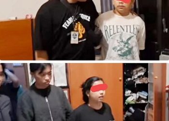 Sepasang kekasih berinsial HNP dan LKP yang diamankan polisi karena membuat konten pornografi di aplikasi Tevi. (Foto Ist)