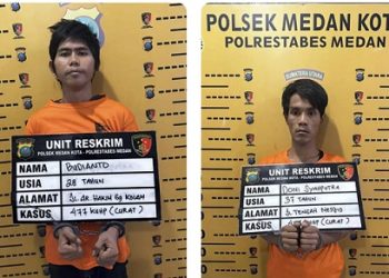 Dua pelaku maling di Mess Polda Aceh Jalan Tengah yang ditangkap polisi. (Foto Ist)