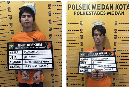 Dua pelaku maling di Mess Polda Aceh Jalan Tengah yang ditangkap polisi. (Foto Ist)