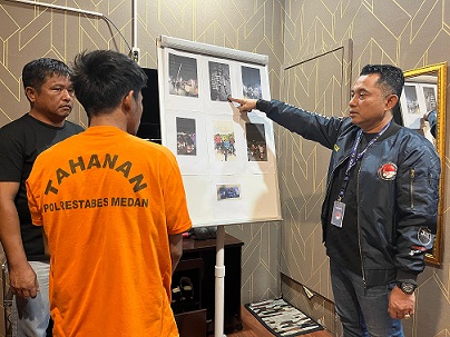Panglima geng motor NKB, HZ yang ditangkap personel Satresnarkoba Polrestabes Medan di parkiran salah satu hotel di Jalan Mojopahit, Medan Petisah. (Foto Ist)