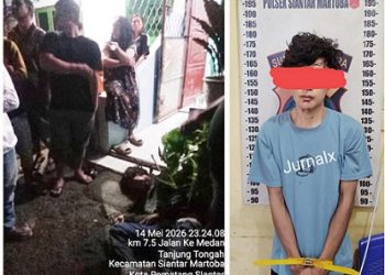 Tersangka IM saat terkapar dimassakan warga dan sudah ditahan Polsek Siantar Martoba