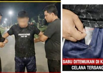 Tersangka ES saat ditangkap di Simpang Jalan Kasindir dan barang bukti sabu ditemukan didalam kantong celannya