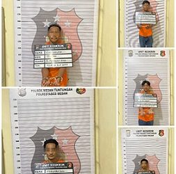 Lima orang diduga terlibat judi online diamankan dalam penggerebekan sebuah warnet di Jalan Flamboyan Raya, Kelurahan Tanjung Selamat, Kecamatan Medan Tuntungan oleh personel Polsek Medan Tuntungan. (Foto Ist)