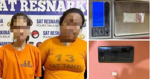 Kedua tersangka, KS dan MS beserta barang bukti yang ditangkap Sat Resnarkoba Polres Tanjung Balai