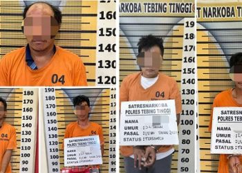Kelima tersangka yang diciduk Sat Resnarkoba Polres Tebing Tinggi