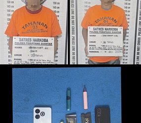 Kedua tersangka H alias B dan DEL beserta barang bukti yang ditangkap Sat Resnarkoba Polres Pematangsiantar
