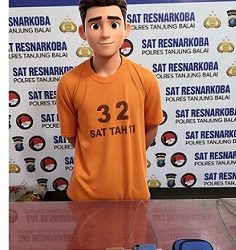 Tersangka BR dan barang bukti yang ditangkap Sat Resnarkoba Polres Tanjung Balai