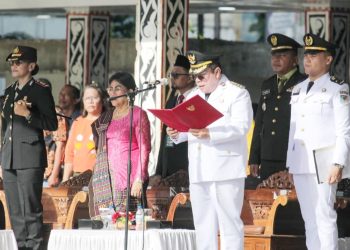 Wali Kota Pematangsiantar Wesly Silalahi SH MKn Irup Peringatan Harla Pancasila Tahun 2026, di Lapangan Adam Malik dan Kapolres AKBP Sah Udur T.M. Sitinjak hadir. (Photo Ist)