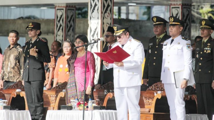 Wali Kota Pematangsiantar Wesly Silalahi SH MKn Irup Peringatan Harla Pancasila Tahun 2026, di Lapangan Adam Malik dan Kapolres AKBP Sah Udur T.M. Sitinjak hadir. (Photo Ist)
