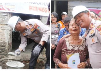 Kapolres Simalungun AKBP Marganda Aritonang SH SIK MM saat peletakan batu pertama bedah rumah milik Ibu Rosmalina Br. Sipayung
