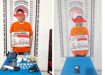 Kedua tersangka FZ dan EG beserta barang bukti diamankan di Sat Resnarkoba Polres Pematangsiantar
