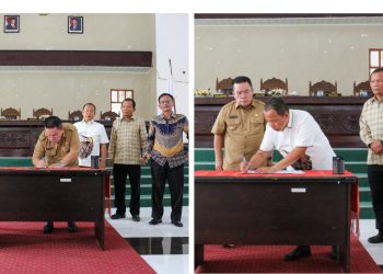 Wali Kota Pematangsiantar Wesly Silalahi dan Ketua DPRD Timbul Marganda Lingga SH tandatangani keputusan Insentif Tenaga Pendidik pada Pendidikan Nonformal Bidang Keagamaan menjadi Perda