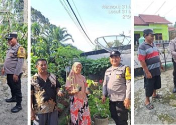 habinkamtibmas Kelurahan Simarimbun Bripka Johannes Siregar menyerahkan bibit Cabe Rawit dan Sayur Terong ke Warga Binaan yang memiliki Tanaman Pekarangan Bergizi Keluarga,