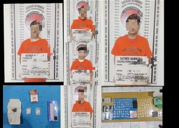 Ke 5 tersangka diduga pengedar dan barang bukti yang diringkus Sat Resnarkoba Polres Pematangsaintar