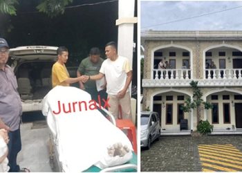 Kanit Reskrim IPDA Esron Pasaribu SH penyerahan jenajah korban BRS alias Bima kepada bapak kandungnya Rahmad Setiawan dan Polisi saat olah TKP di Omasare Kos Jalan Sipirok