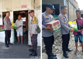 Kapolsek Siantar Timur IPTU Edy J.J. Manalu SH. MH saat berikan bansos kepada warga kurang mampu