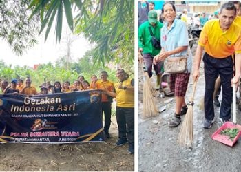 Personil Polres Pematangsiantar Bersihkan Bantaran Sungai Bah Bolon dan Pasar Horas