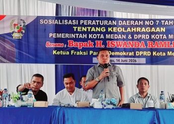 Anggota DPRD Kota Medan, H.Iswanda Ramli SE saat Sosialisasi ke VI Tahun 2026 Peraturan Daerah (Perda) Kota Medan Perda No 7 Tahun 2022 tentang Keolahragaan. (Foto Ist)
