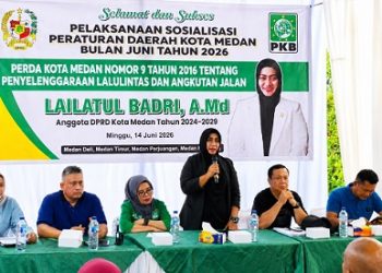Anggota DPRD Kota Medan, Lailatul Badri menggelar pelaksanaan Sosper Perda No 9 Tahun 2016 tentang Penyelenggaraan Lalu Lintas dan Angkutan Jalan. (Foto Ist)