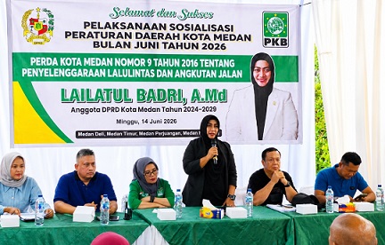 Anggota DPRD Kota Medan, Lailatul Badri menggelar pelaksanaan Sosper Perda No 9 Tahun 2016 tentang Penyelenggaraan Lalu Lintas dan Angkutan Jalan. (Foto Ist)