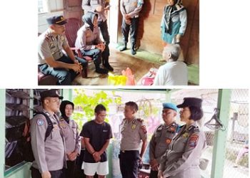 Kapolsek Siantar IPTU Raja Kaya Haloho SH. MH didampingi personil saat Berikan Bansos Kepada Bapak Irawan dan Bambang Suginono