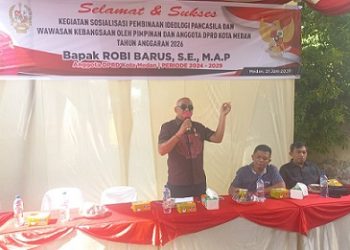 Ketua Fraksi PDI Perjuangan DPRD Kota Medan, Robi Barus saat menggelar kegiatan Pembinaan Ideologi Pancasila dan Wawasan Kebangsaan (Foto Ist)