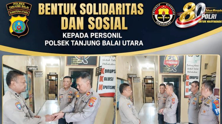 Kapolsek TBU IPTU Sawal Simanjuntak, S.H memberikan santunan dan tali asih kepada AIPDA R.J.W. Sagala