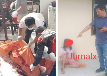 Jenajah korban saat dievakuasi dari TKP dan pelaku M br. A saat diamankan Kanit Intel IPDA Syaiful Bahri Panjaitan SH