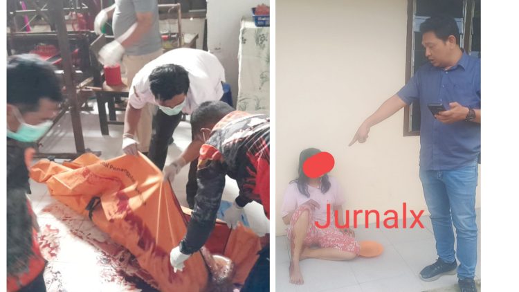Jenajah korban saat dievakuasi dari TKP dan pelaku M br. A saat diamankan Kanit Intel IPDA Syaiful Bahri Panjaitan SH