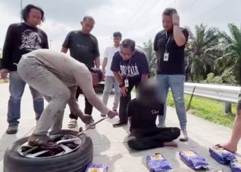 Polisi berhasil menggagalkan upaya penyelundupan 24 Kg sabu di area tol Kisaran. (Foto Ist)