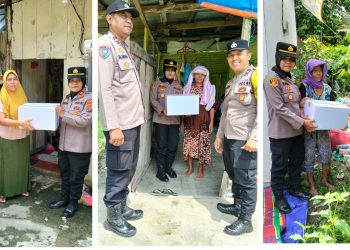 Kapolseķ Siantar Utara IPTU Nana Sandra SH saat berikan bansos kepada 3 warga membutuhkan