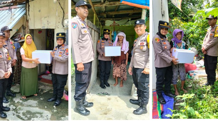 Kapolseķ Siantar Utara IPTU Nana Sandra SH saat berikan bansos kepada 3 warga membutuhkan