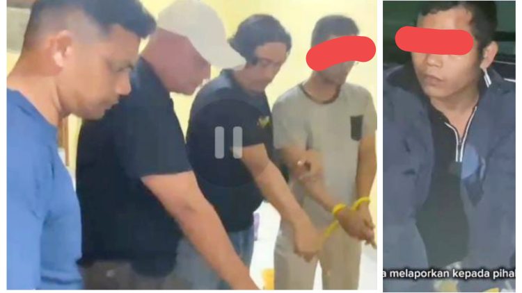 Kedua pelaku Curat saat diapit Kanit Reskrim Polsek Tanah Jawa IPTU Fritsel G. Sitohang, Panit 2 IPDA Fendi Manullang dan Tim Opsnal