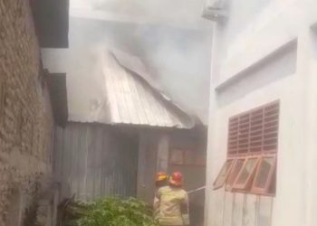 Petugas Damkar saat padamkan api