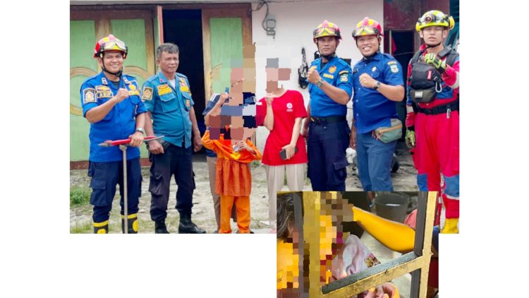 Tim Damkarmat Kota Pematangsiantar berhasil selamatkan bocah 4 tahun kepala terjepit di terali pintu besi rumah