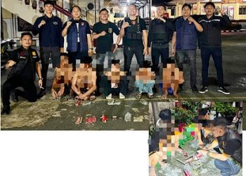Timsus Dayok Mirah saat mengamankan para remaja diduga Ngelem dan barang bukti di Mako Polres Pematangsiantar 