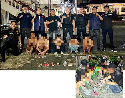 Timsus Dayok Mirah saat mengamankan para remaja diduga Ngelem dan barang bukti di Mako Polres Pematangsiantar