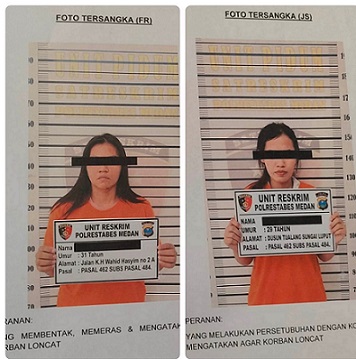 JS dan FR kedua tersangka wanita penyebab jatuhnya ASN BPN Nias (Foto Ist)