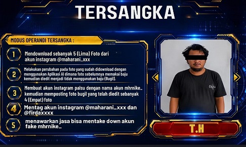 Tersangka kasus tindak pidana pornografi berbasis teknologi AI dilakukan TH warga Kota Pematangsiantar. (Foto Ist)